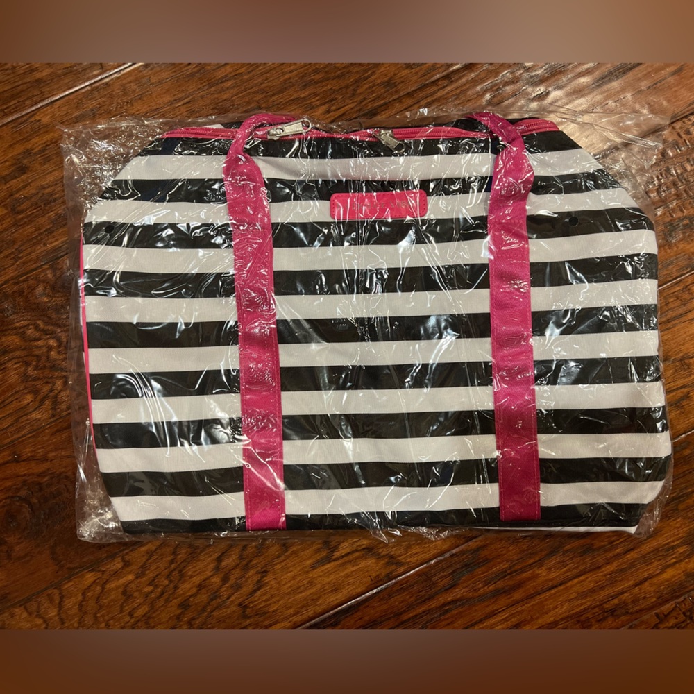 Brand New in Bag Black and White Striped Women's Bag with Pink Accents